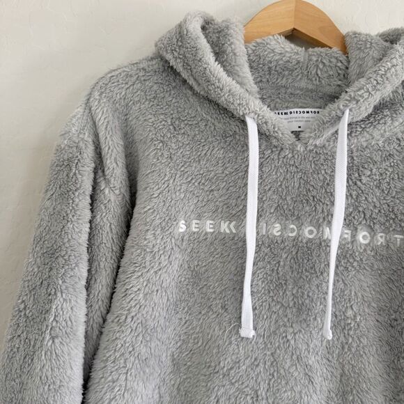 NWT Seek Discomfort Grey Sherpa Hoodie Unisex Size M - Picture 6 of 11